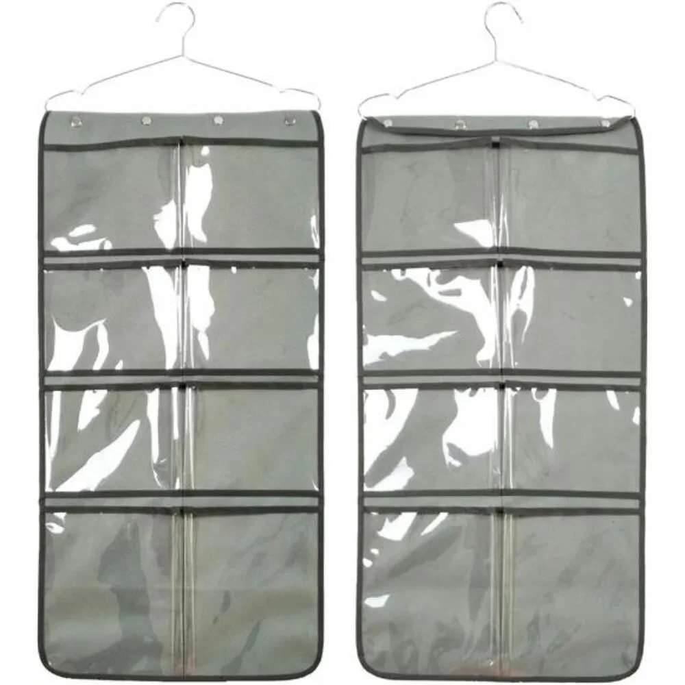 Hanging closet organizer dual sided with clear pockets for underwear socks bras